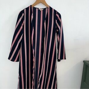 Bleuh Ciel Navy and Pink Striped Long Sleeve kimono robe